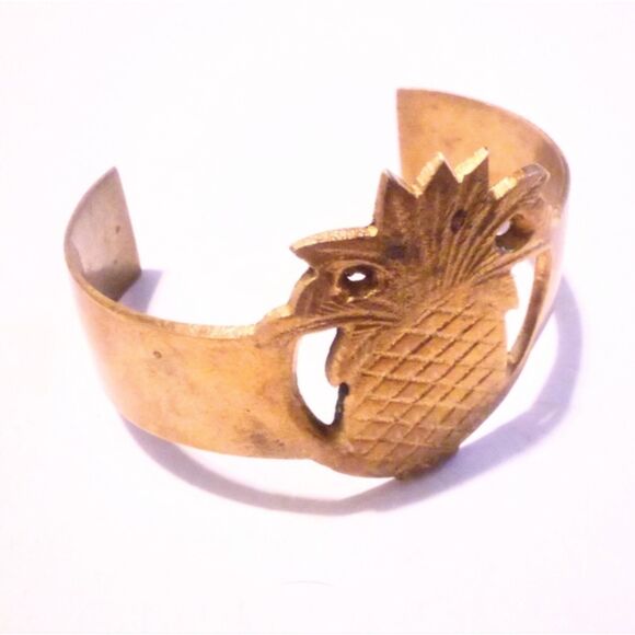 Vintage Tropical Inspired Brass Small Pineapple Cuff Bracelet - Picture 2 of 4